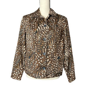 Chico's Women's Jacket Chico Size 1 US Small in Brown and Cream Abstract Print